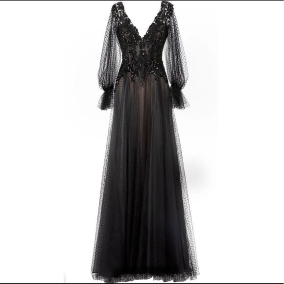 GEMY MAALOUF BLACK POLKA DOT GOWN SIZE 14 - Picture 3 of 4